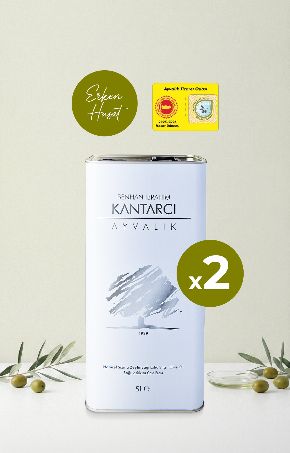 Natürel Sızma Zeytinyağı - Soğuk Sıkım, Erken Hasat (2025-2026) 2'li Set